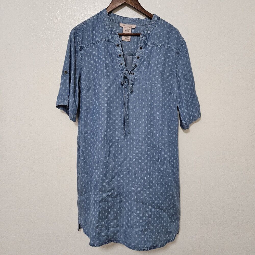 Philosophy Chambray Tencel Boho Peasant Tunic Cottagecore Dress Size L